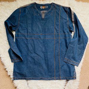 Alissa Unisex Boho Hippie Vintage  Long Sleeve Pullover Denim Shirt Medium